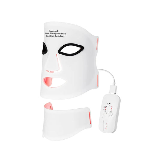 White face mask with black eye holes and a power adapter on a white background, branded 'ForeverLily'.
